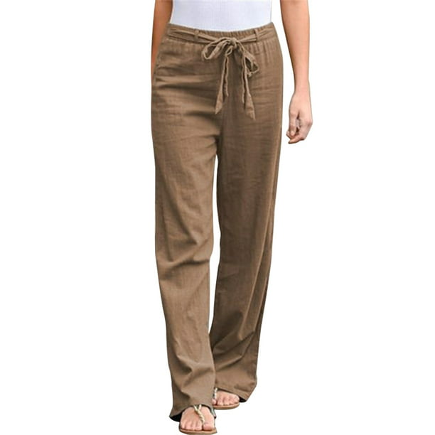 Womens Soft Cotton Linen Wide Leg High Elastic Waist Comfy Pants Loose Trousers.